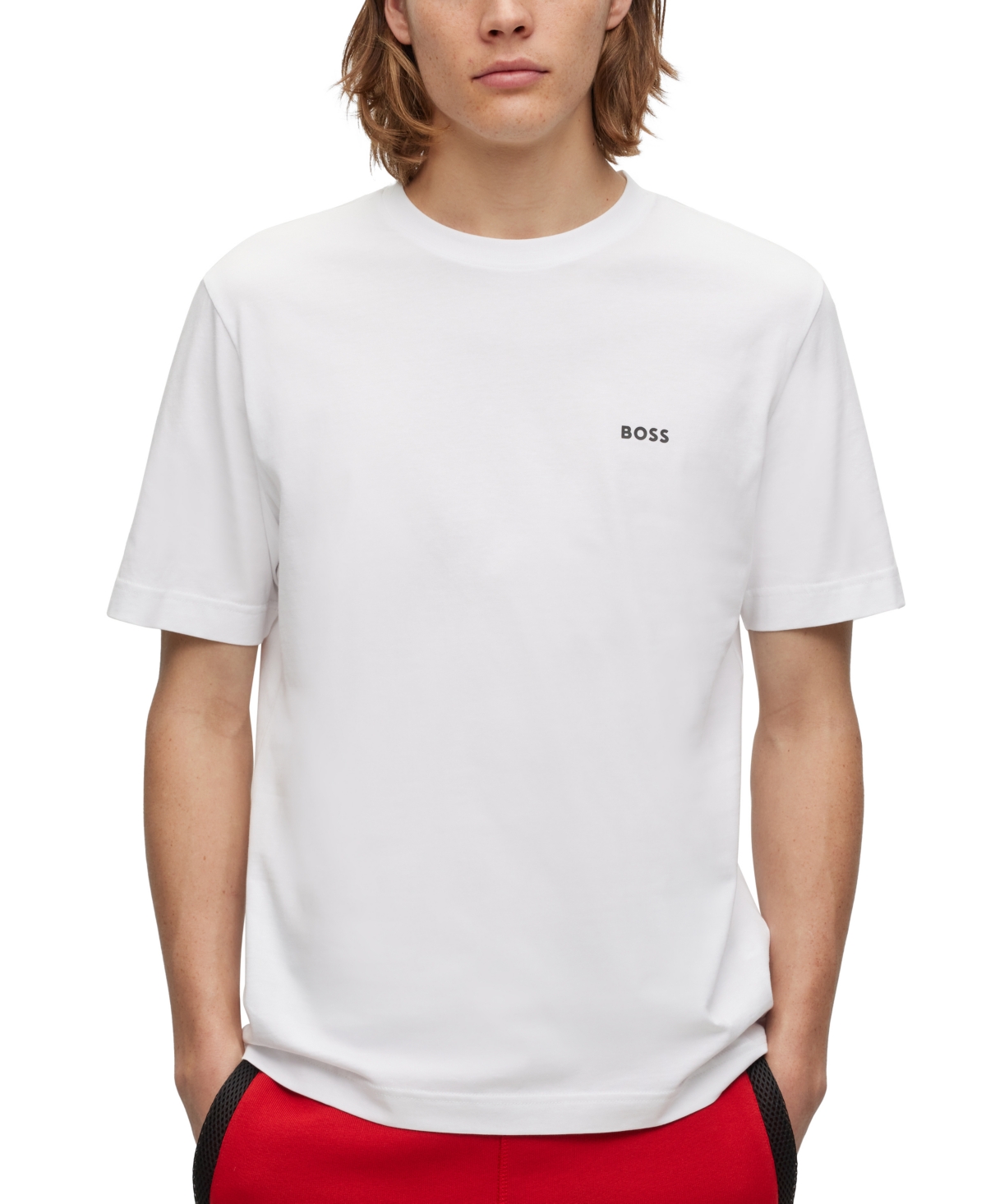 Hugo Boss Stretch-cotton Relaxed-fit T-shirt With Logo Prints In White