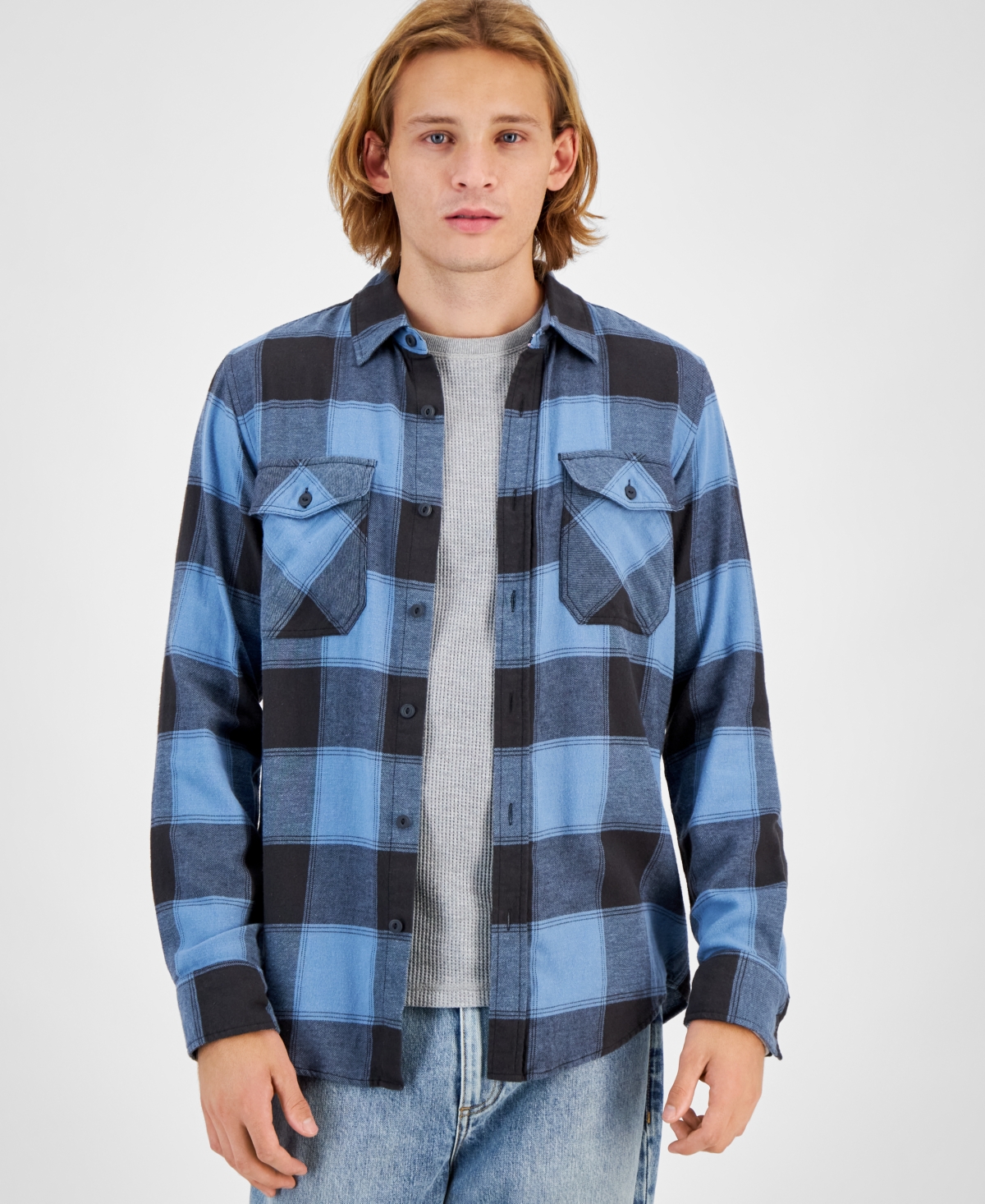 Sun + Stone Men's Charles Regular-fit Plaid Button-down Flannel Shirt, Created For Macy's In Black Shadow