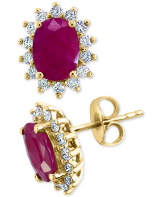 EFFY&reg; Ruby (2-7/8 ct. t.w.) & Diamond (3/8 ct. t.w.) Halo Stud Earrings in 14k Gold