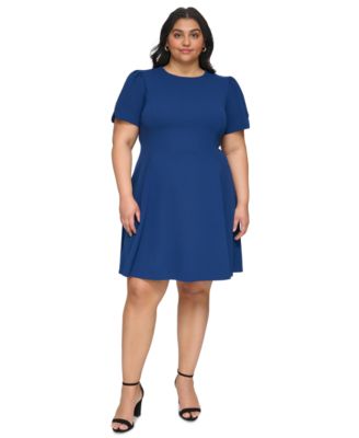 DKNY - Plus Size Button-Trim Fit & Flare Dress
