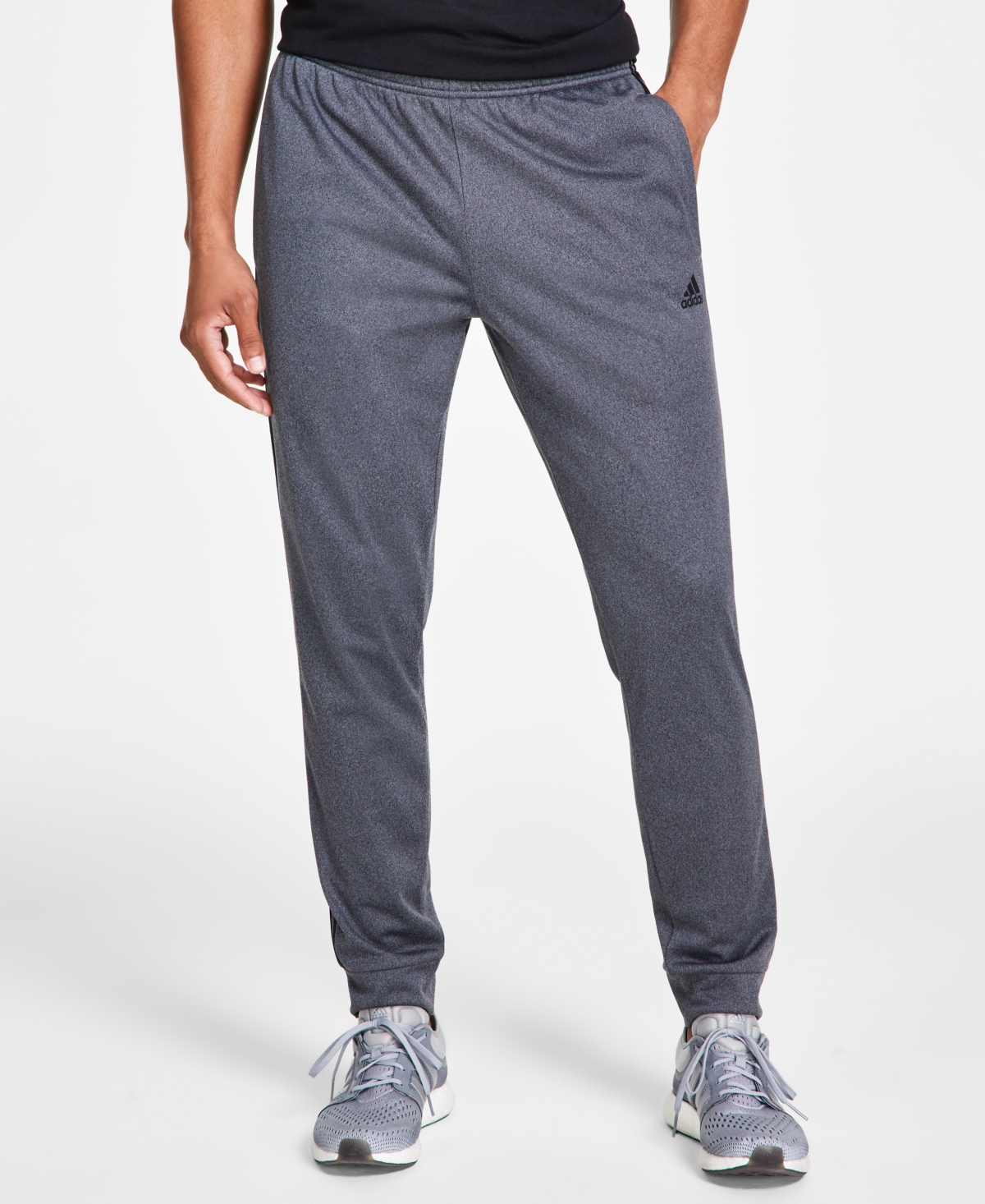 adidas Men's Tricot Heathered Joggers -Black Stripes