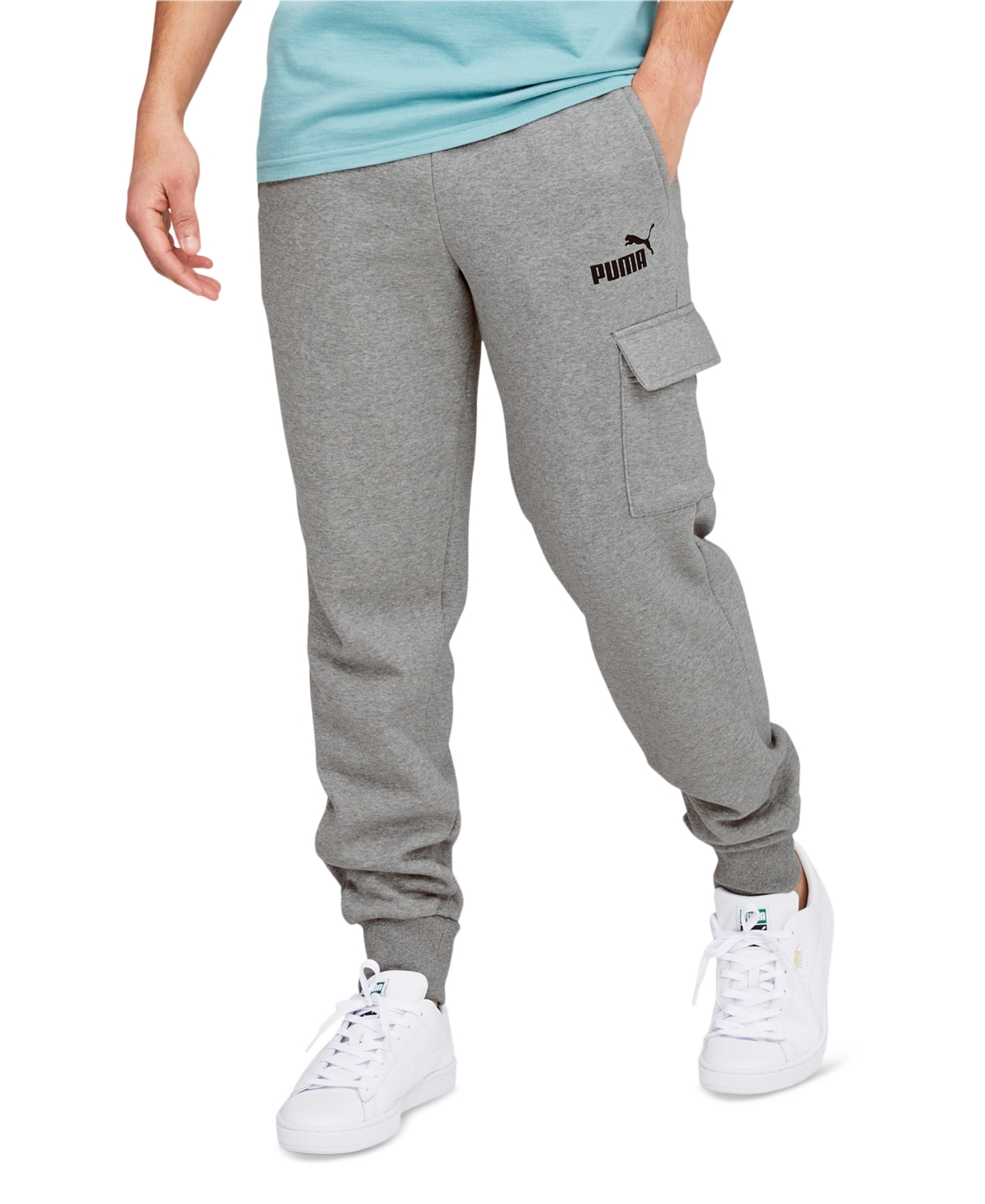 Shop Puma Men's Ess Logo-print Fleece Cargo Jogger Pants In Medium Gray Heather
