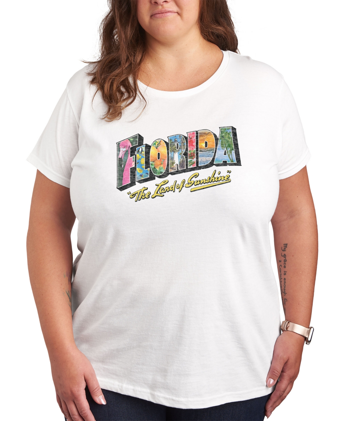 Air Waves Trendy Plus Size Florida Graphic T-shirt In White