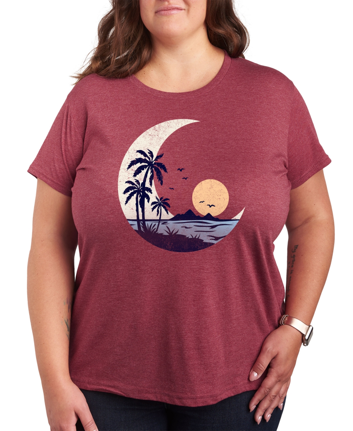 Air Waves Trendy Plus Size Sunset Graphic T-shirt In Red