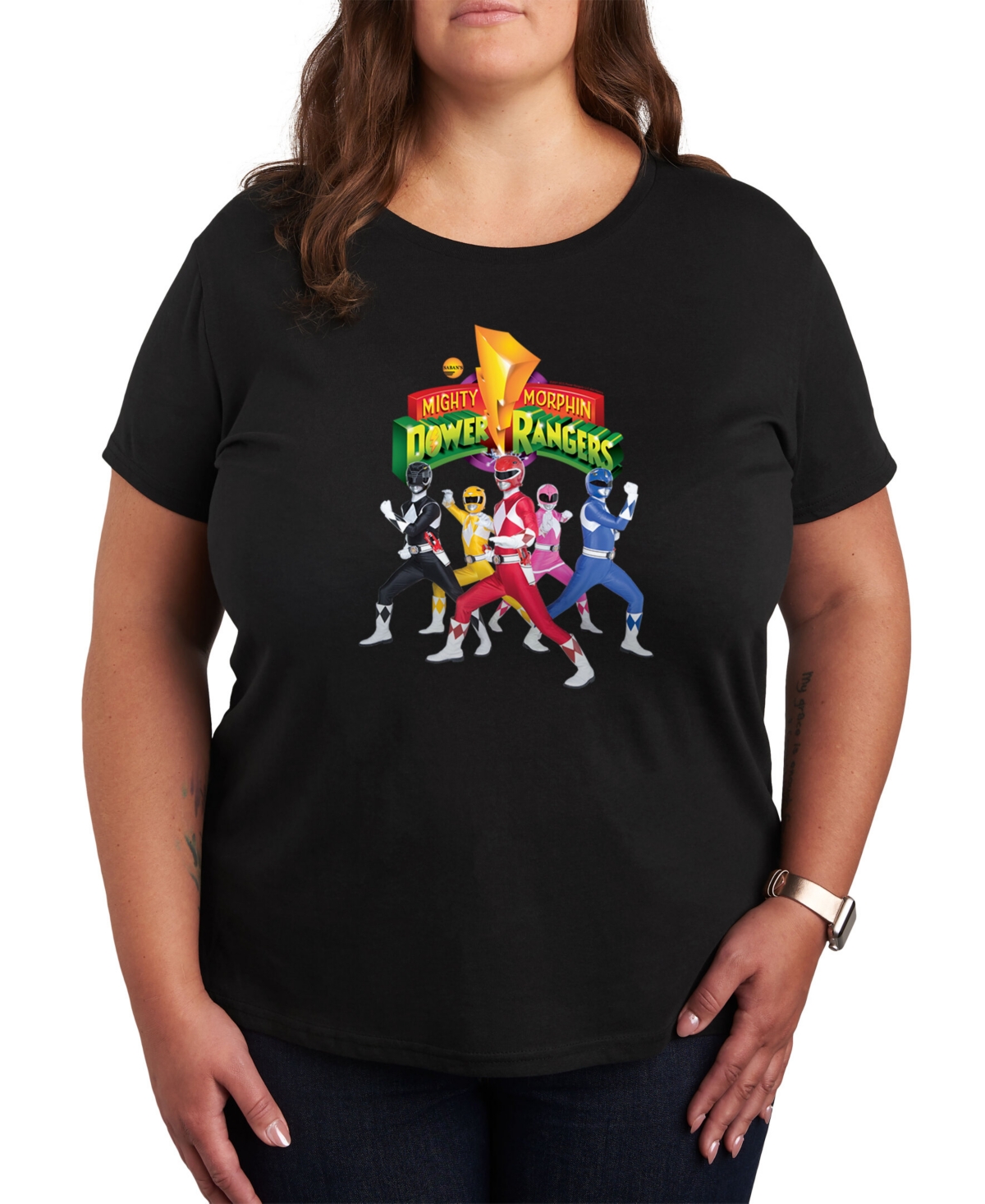 Air Waves Trendy Plus Size Power Rangers Graphic T-shirt In Black
