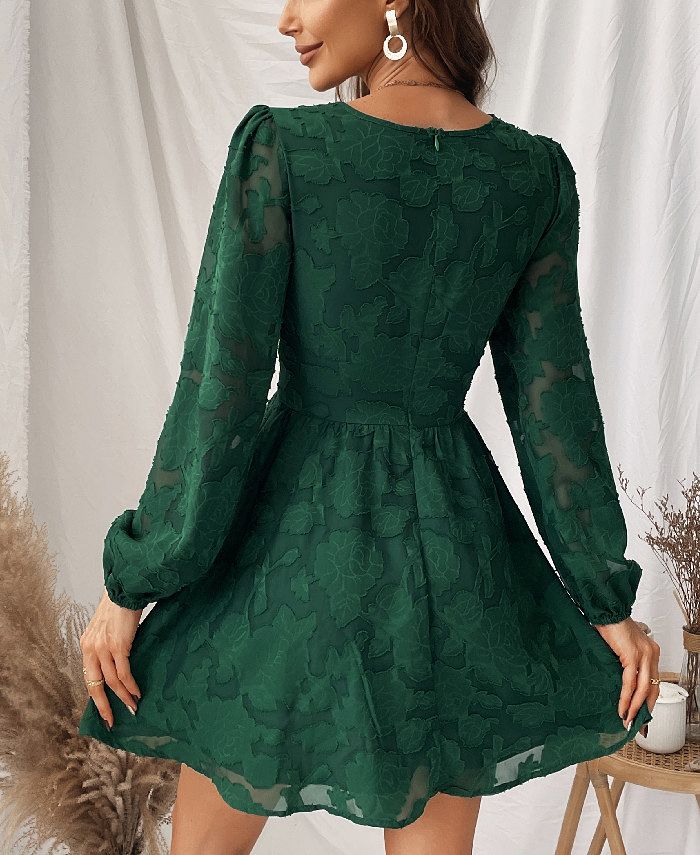 CUPSHE Women's Citlalli Floral Plunging Long Sleeve ALine Mini Dress