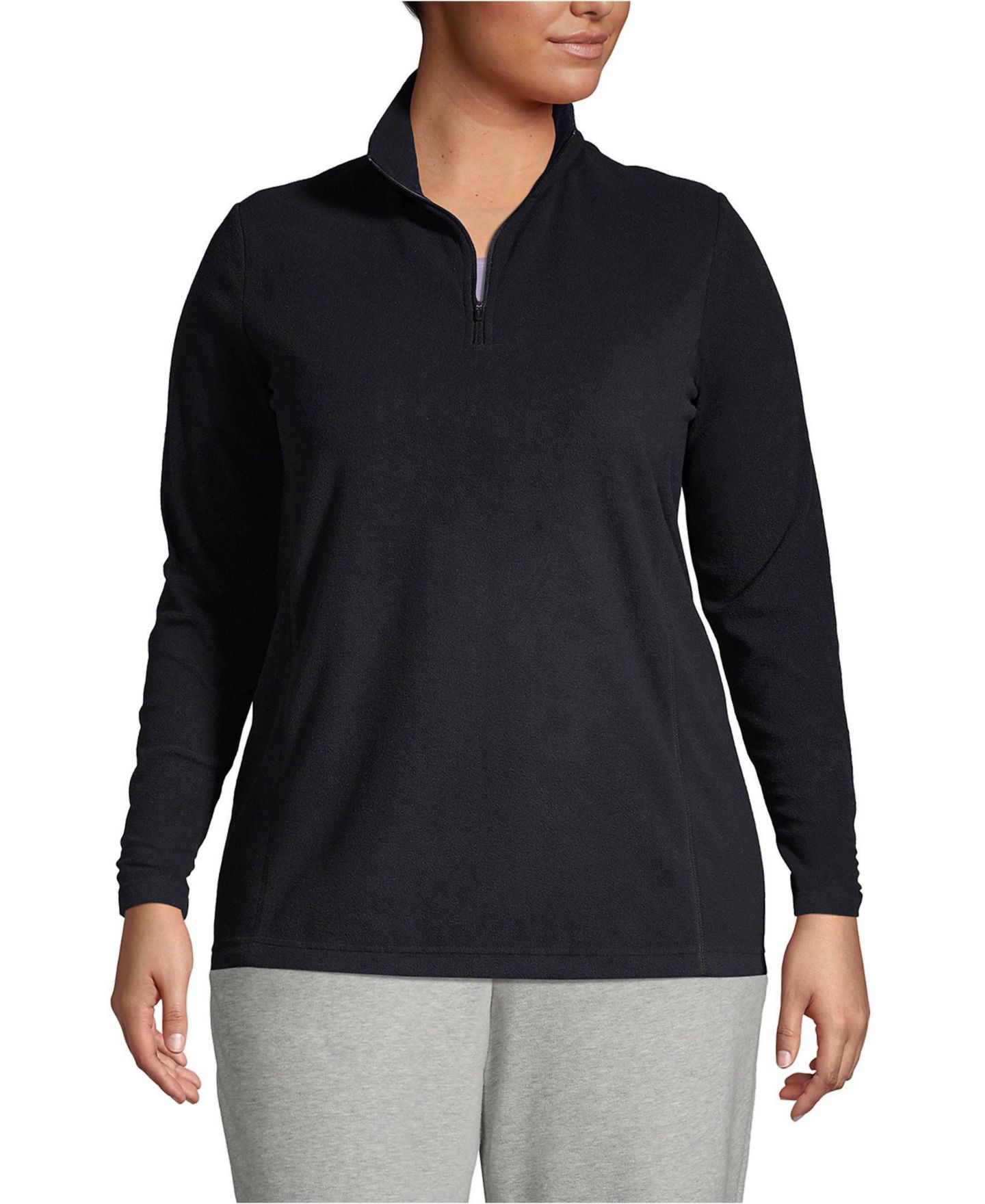 Женский свитер Lands' End Plus Size Anyweather Fleece Quarter Zip Pullover, цвет: Чёрный — фото 1