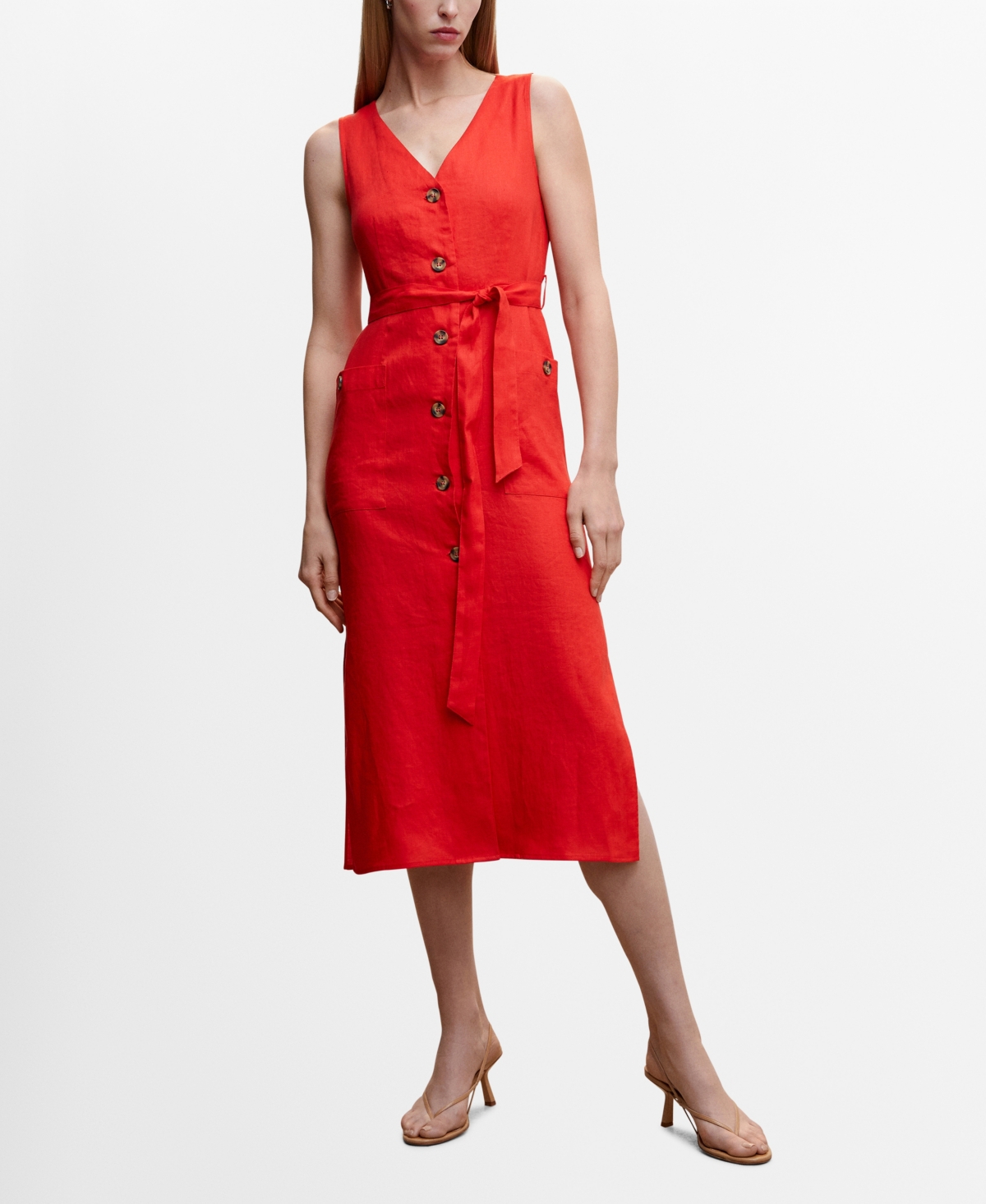 Mango 100% Linen Shirty Dress Red | ModeSens