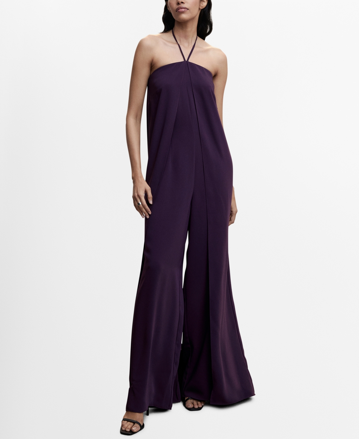 SATIN EFFECT HALTER JUMPSUIT - Ecru