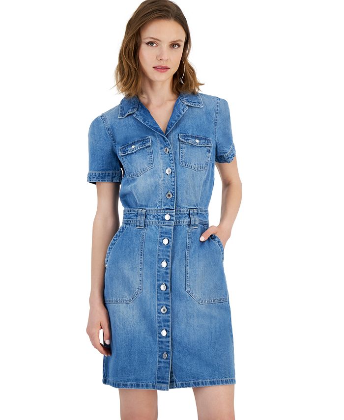 GUESS Women's Lylian Button-Front Denim Dress - Macy's
