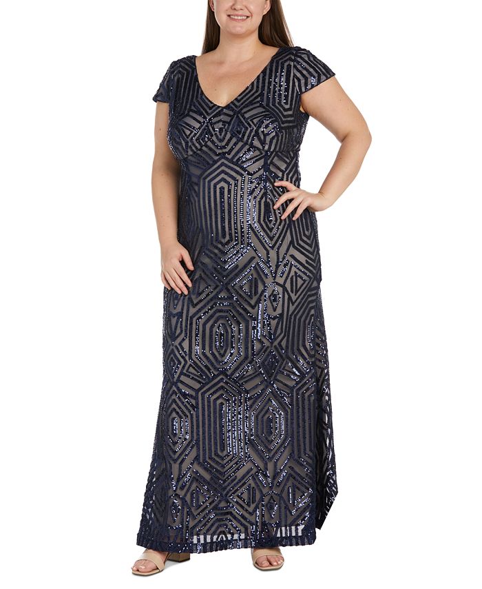 R & M Richards Plus Size Sequined A-Line Gown - Macy's