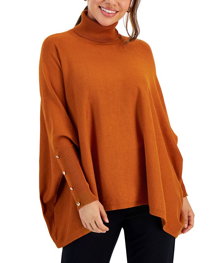 JM Collection - Petite Poncho-Style Turtleneck Sweater