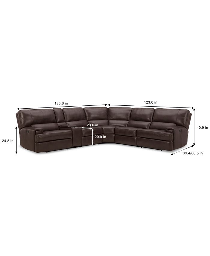 Furniture Binardo 136" 6 Pc Zero Gravity Leather Sectional with 2 Power
