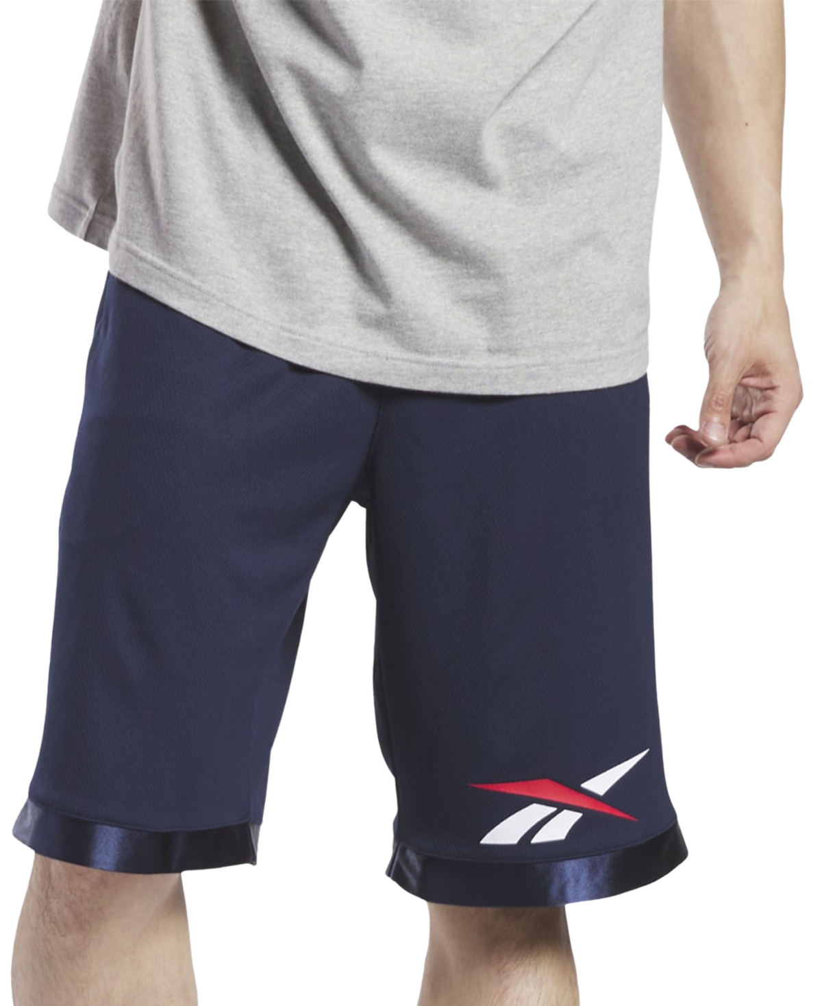 Shop Reebok Men's Regular-fit Logo-print Mesh Basketball Shorts In Navy,red,white