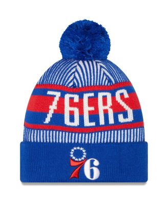 New Era Men's Royal Philadelphia 76ers Striped Cuffed Pom Knit Hat - Macy's