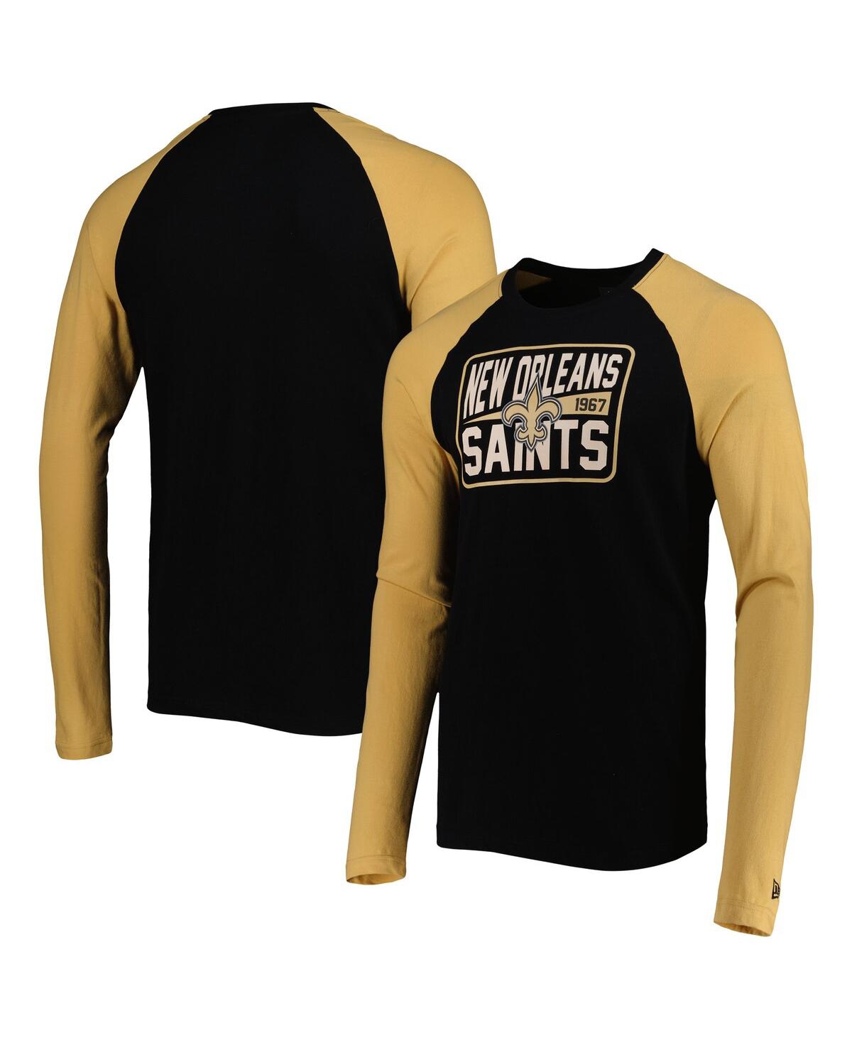 Shop New Era Men's  Black New Orleans Saints Current Raglan Long Sleeve T-shirt