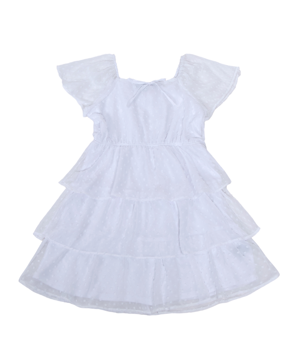 Trixxi Big Girls Short Sleeve Ruffled Clip Dot Dress In White