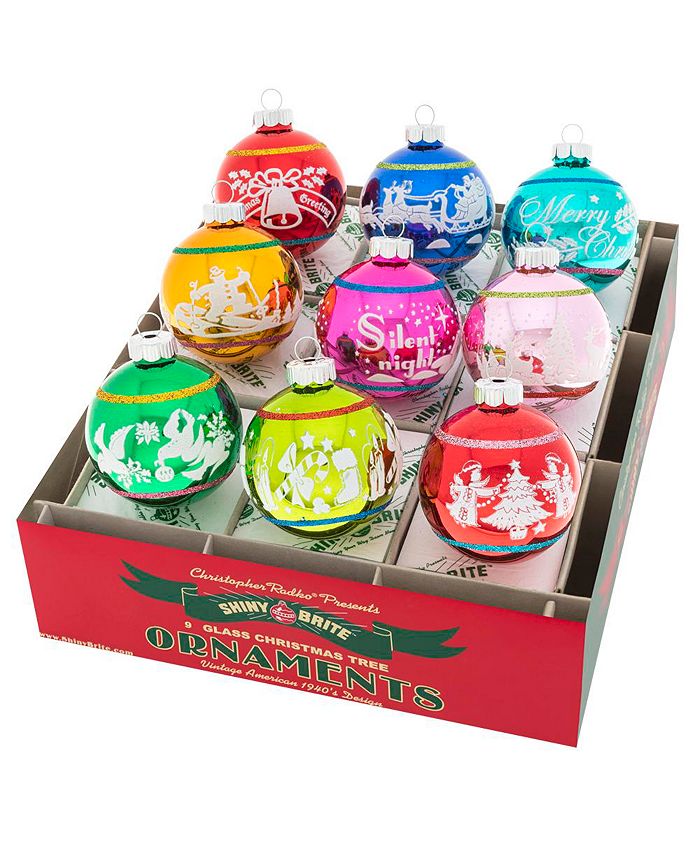 Christopher Radko Christmas Confetti 9 Count 2.5" Signature Flocked