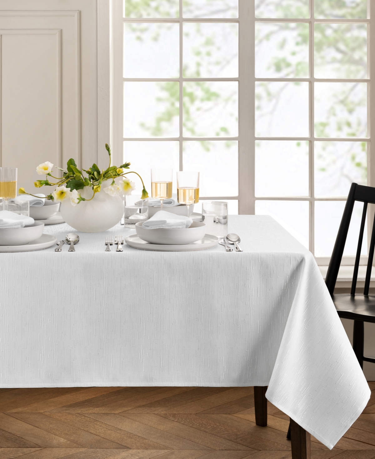 Elrene Continental Solid Texture Water And Stain Resistant Tablecloth, 60" X 84" In White