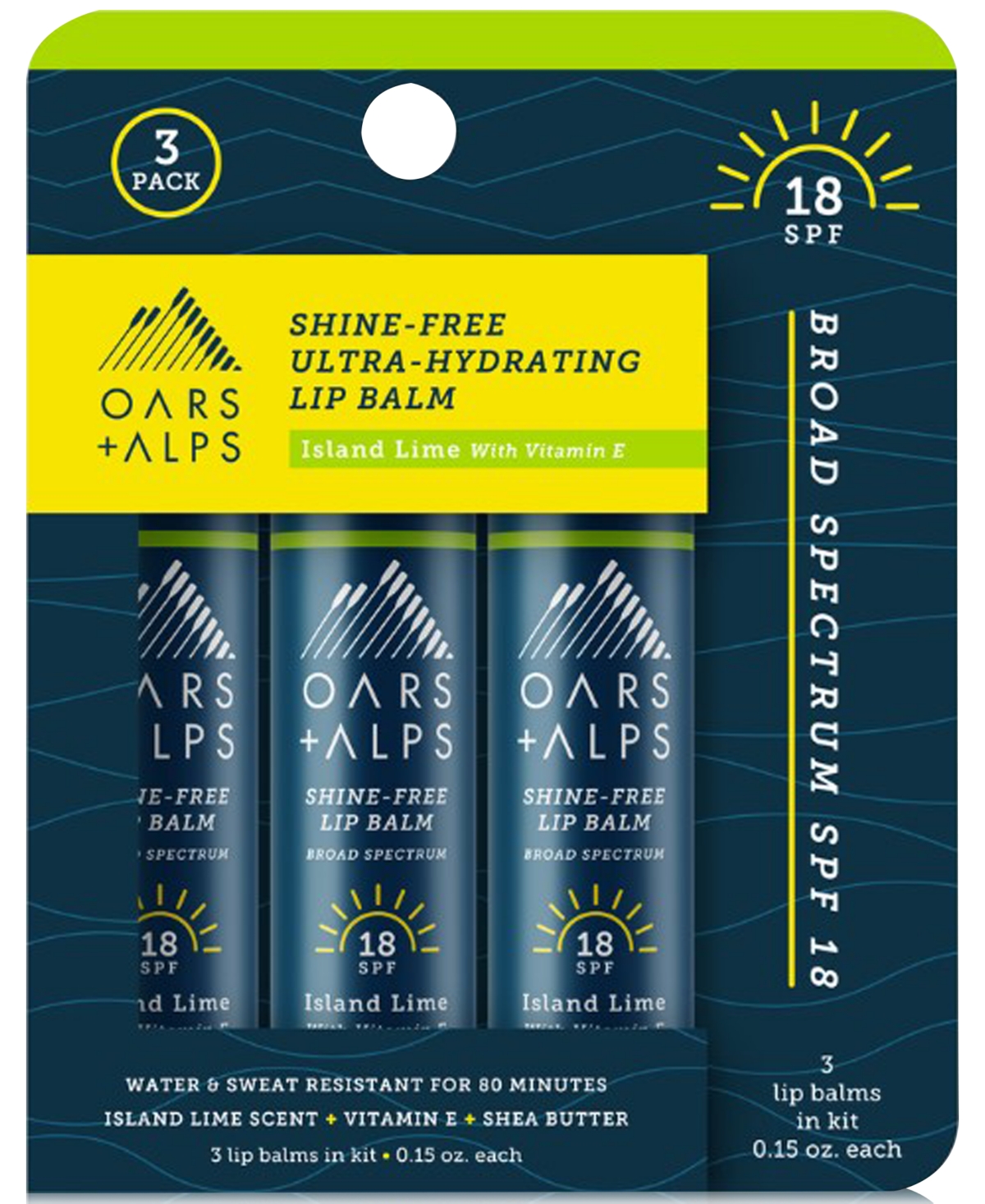 Oars + Alps 3-pc. Island Lime Shine-free Lip Balm Spf 18 Set