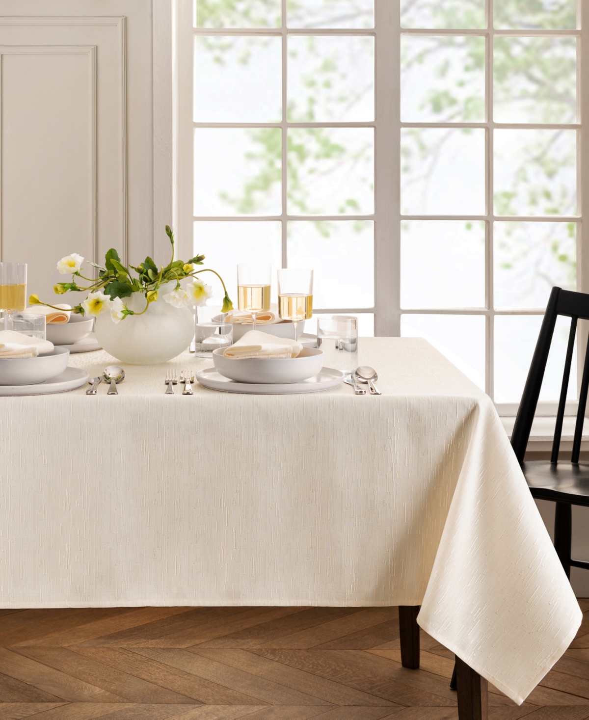 Elrene Continental Solid Texture Water And Stain Resistant Tablecloth, 60" X 84" In Ivory