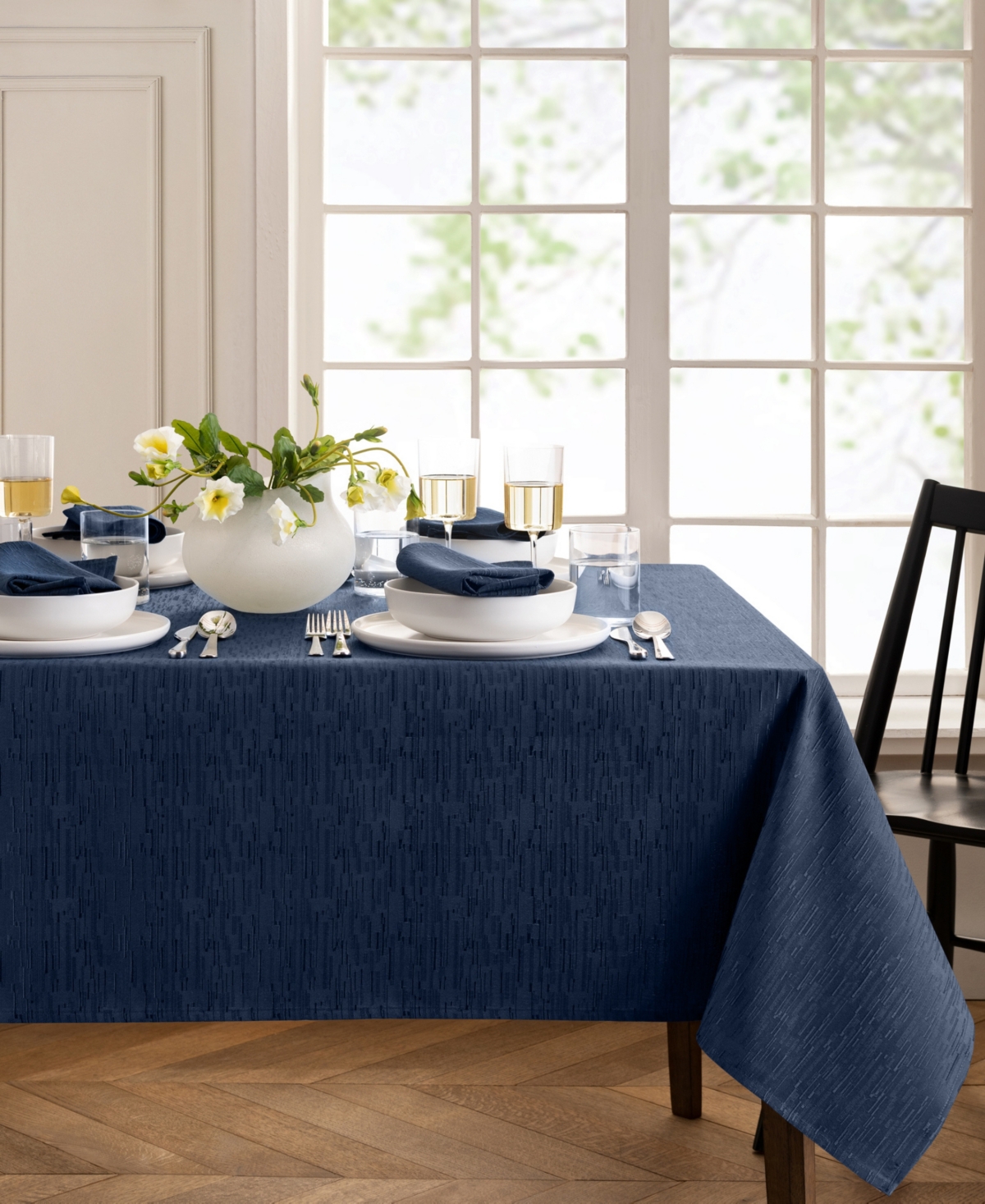 Elrene Continental Solid Texture Water And Stain Resistant Tablecloth, 60" X 84" In Navy