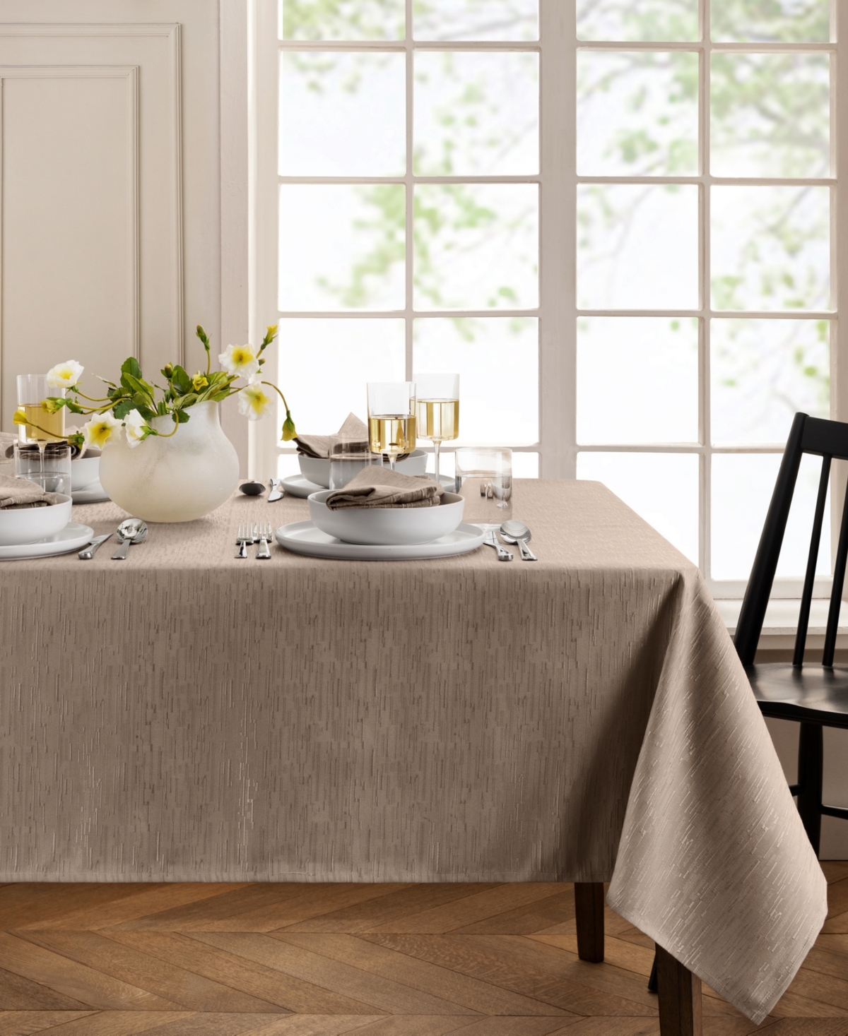 Elrene Continental Solid Texture Water And Stain Resistant Tablecloth, 60" X 84" In Taupe