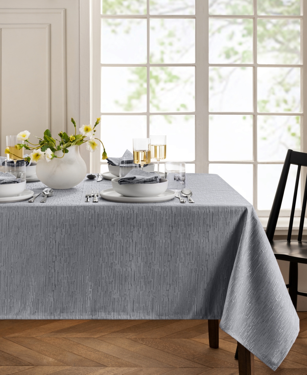 Elrene Continental Solid Texture Water And Stain Resistant Tablecloth, 60" X 84" In Gray