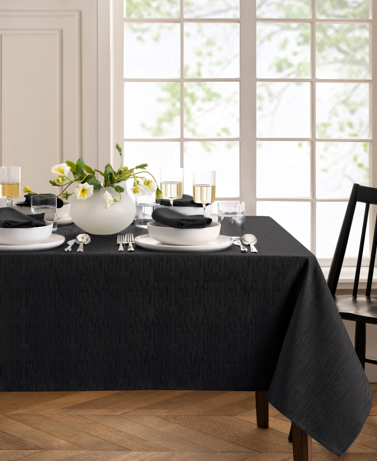 Elrene Continental Solid Texture Water And Stain Resistant Tablecloth, 60" X 84" In Black