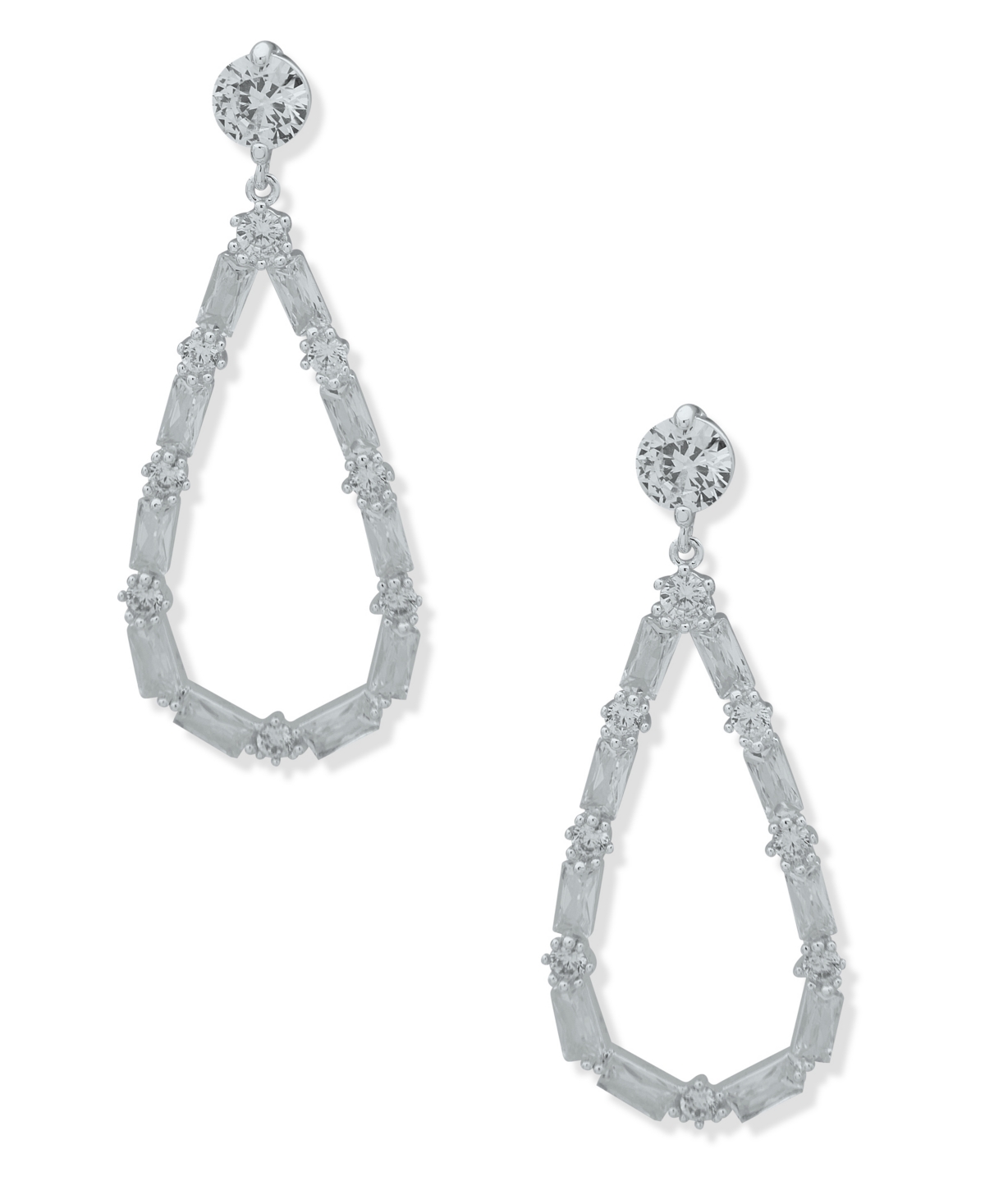 Anne Klein Silver-tone Cubic Zirconia Open Drop Earrings In Crystal