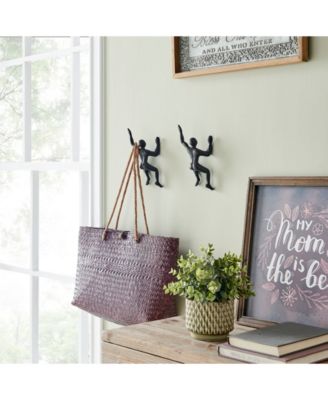 "Wall Climber" Cast Iron Decorative 2-Piece Wall Mount Hook Set