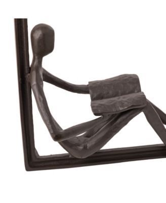 Man Reading on A Window Sill Hanging Wall Art Iron Sculpture
