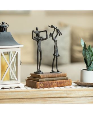 Proud Father Holding Child on Shoulders Contemporary Iron Sculpture Statue