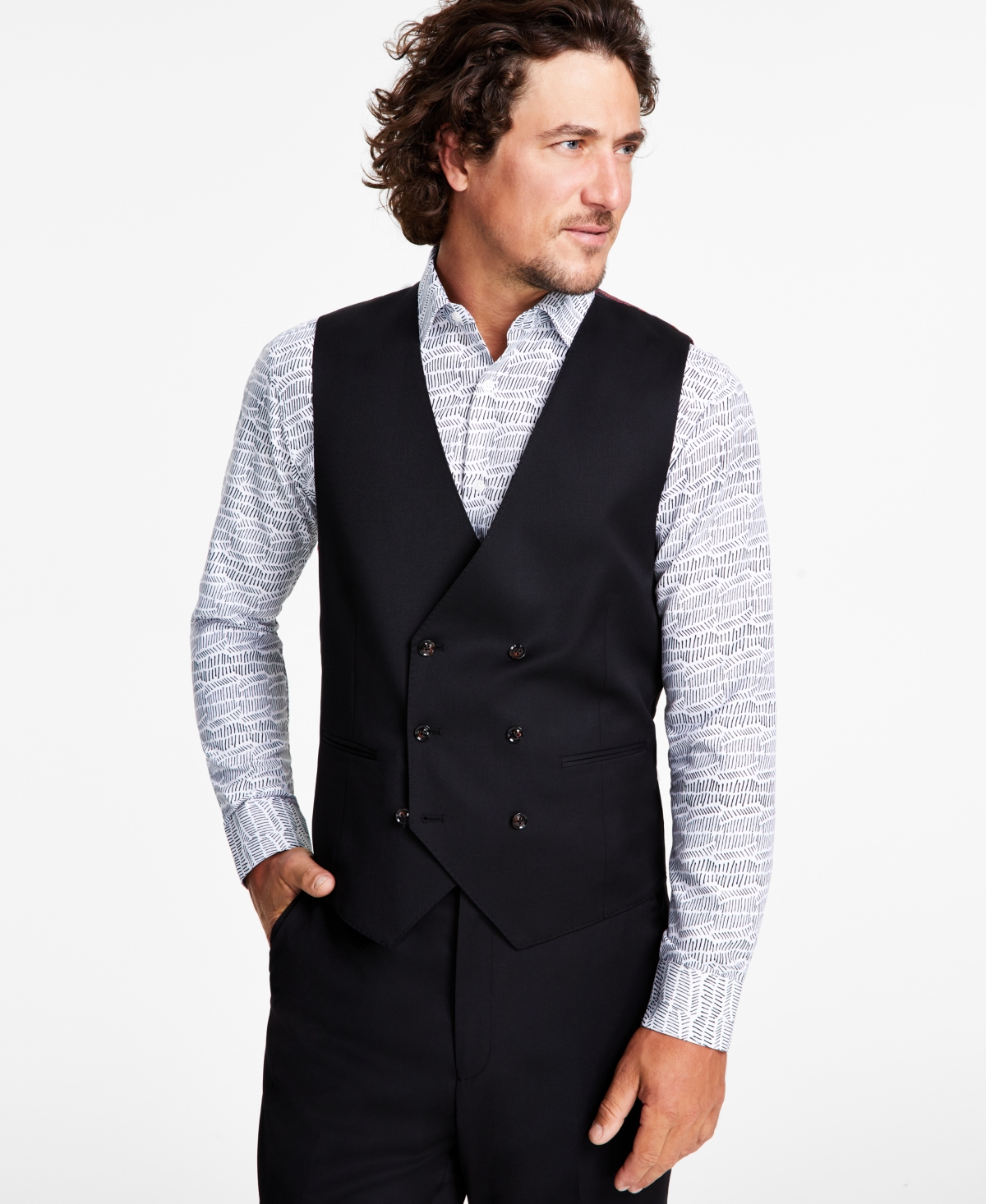 Tayion Collection Men's Classic-fit Solid Black Suit Separates Vest