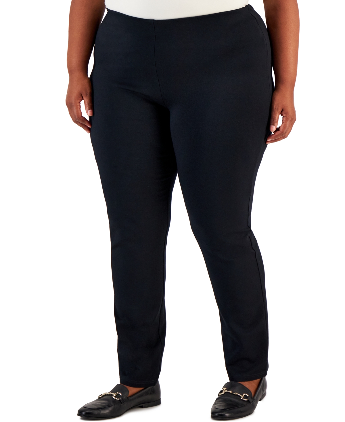 Plus and Petite Plus Size Ponte High-Rise Pull-On Pants, Created for Macy's - Deep Black