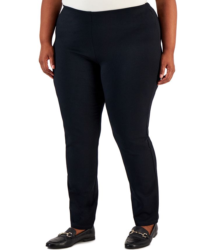 JM Collection Plus and Petite Plus Size Ponte High-Rise Pull-On Pants ...