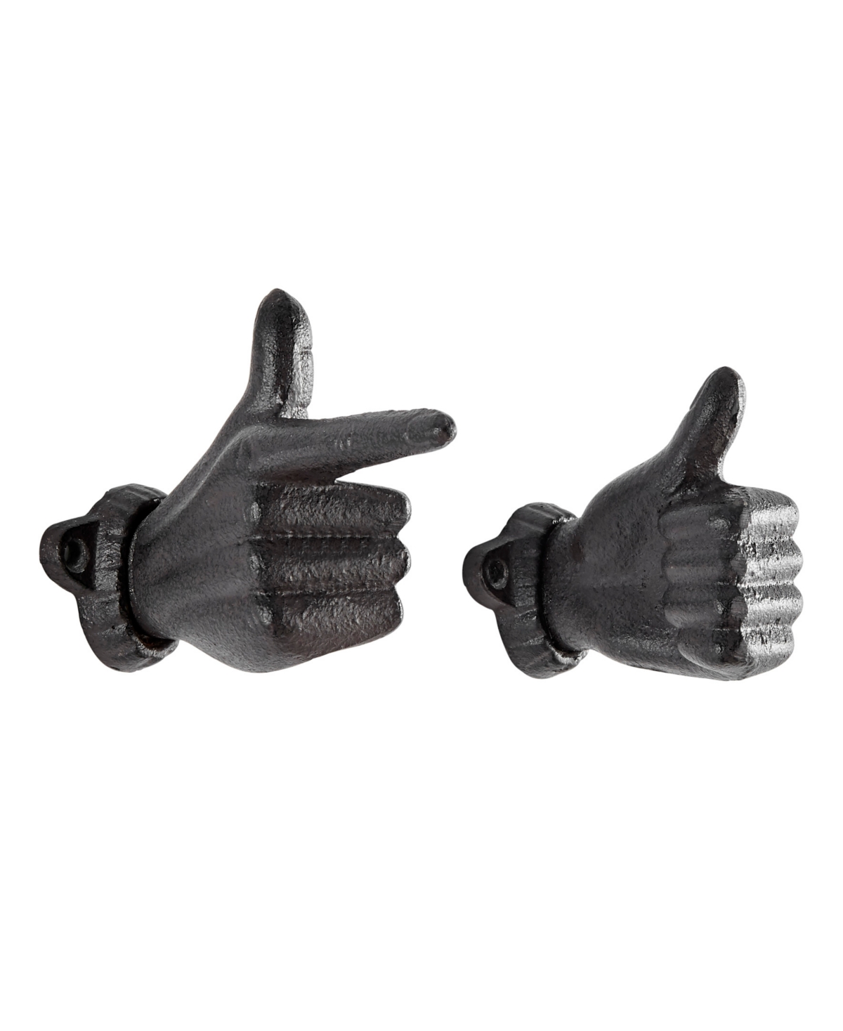 Danya B "thumbs Up Pointing Finger" Cast Iron 2-piece Wall Mount Hook Set In Dark Gray