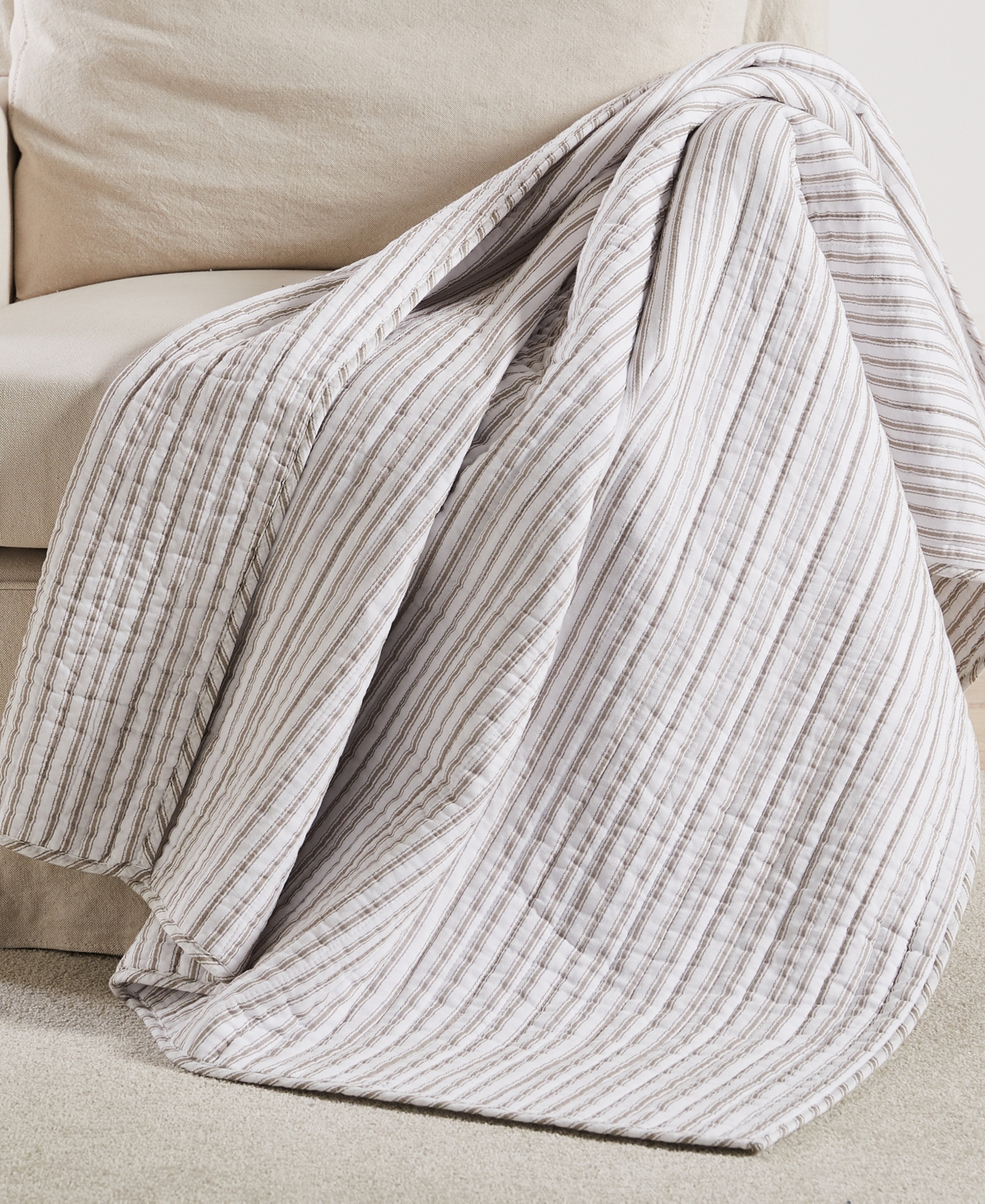 Levtex Tobago Stripe Reversible Quilted Throw, 50" X 60" In Taupe