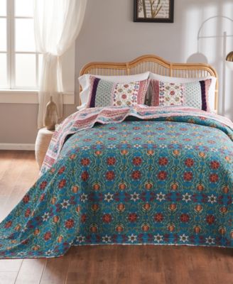 Thalia Boho Style Velvet-Embellished Cotton Bedspread Set