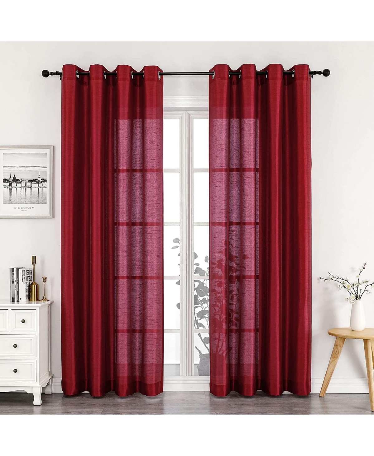 Montauk Accents 2 Pack Ultra Luxurious Faux Silk Sheer Grommet Top Curtain Panels - Fuchsia/pink
