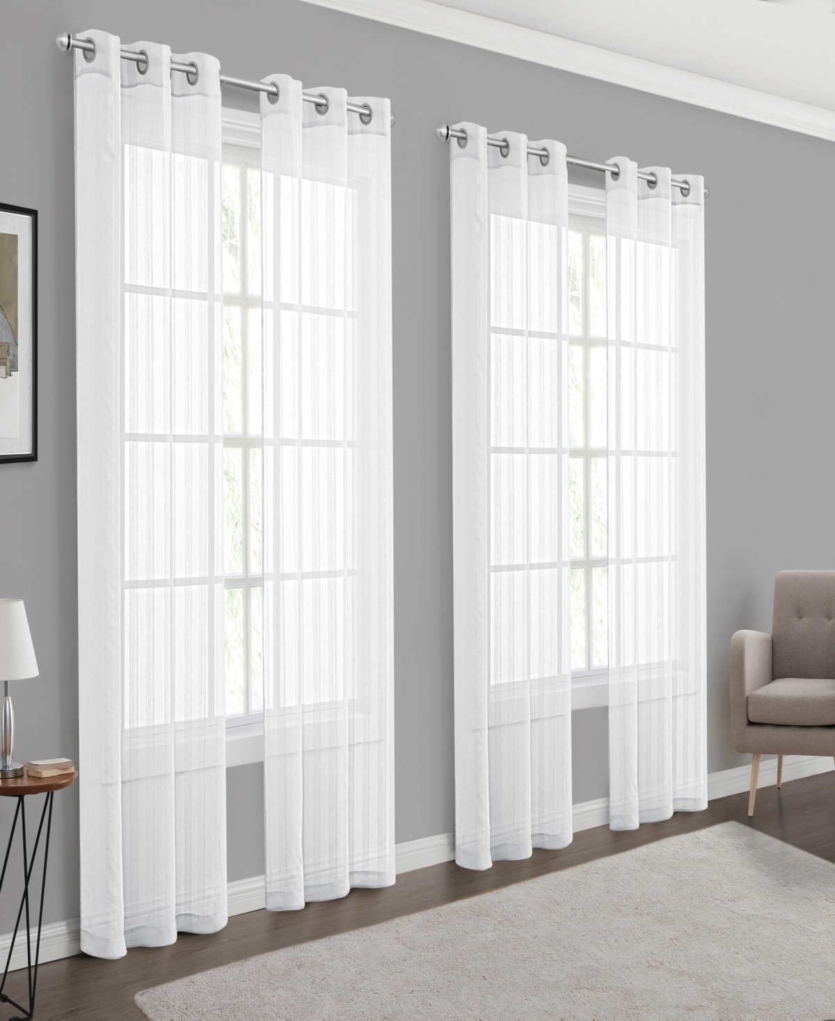 Tahari Home Donna Stripe Sheer Grommet 4-Piece Curtain Panel Set,