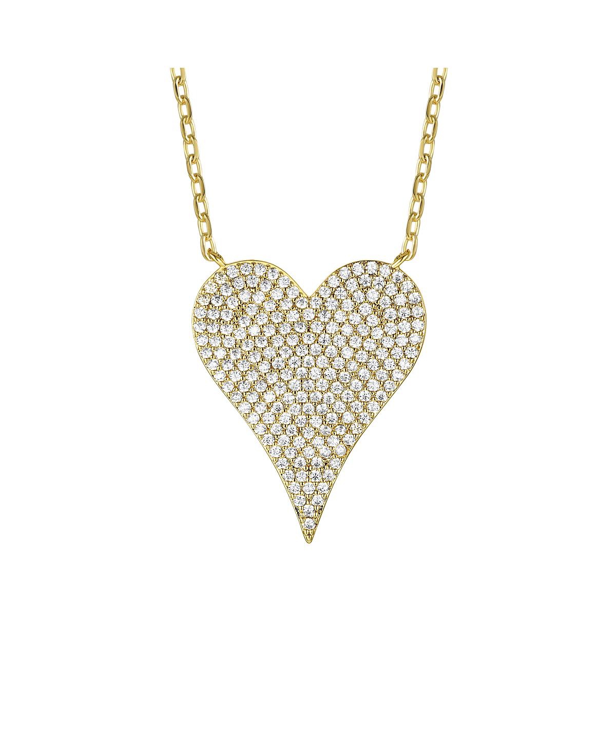 14k Gold Plated with Pave Cubic Zirconia Heart Layering Necklace - Gold
