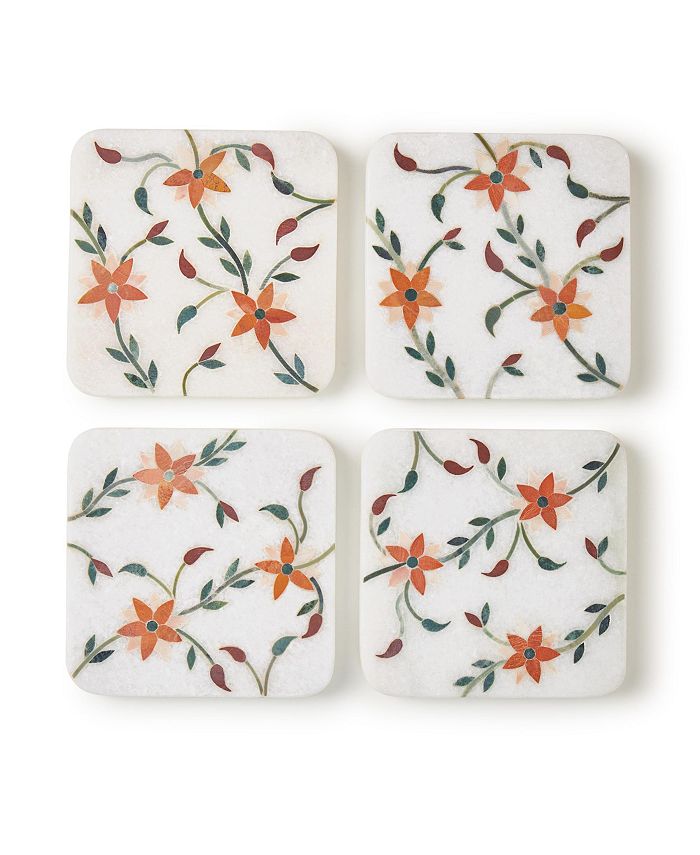 GAURI KOHLI Spring Blossom Marble Coasters, Set of 4 Macy's