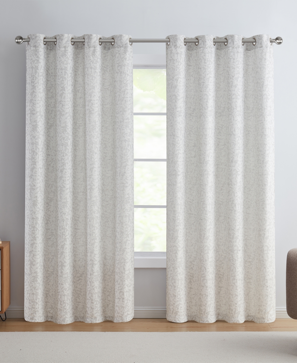 Vcny Home Leah Textured Leaf Grommet Curtain Panel, 54" X 96" In Gray