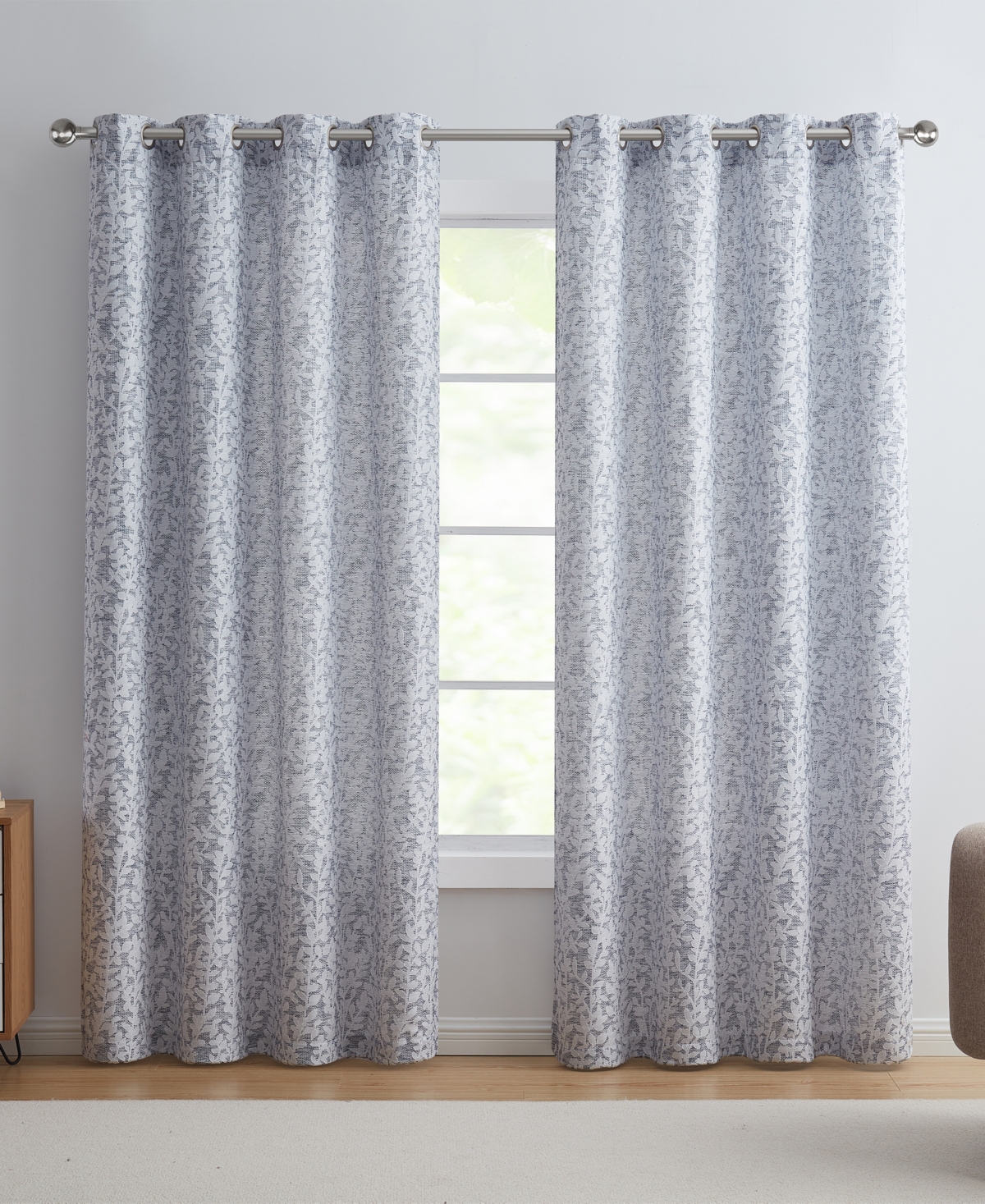 Vcny Home Leah Textured Leaf Grommet Curtain Panel, 54" X 96" In Blue
