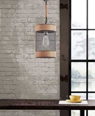 Orion Natural Rope and Metal Mesh Cylinder Pendant Lamp
