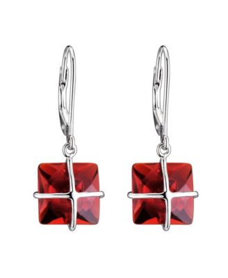 Cubic Zirconia Sterling Silver Square Drop Euro Earrings