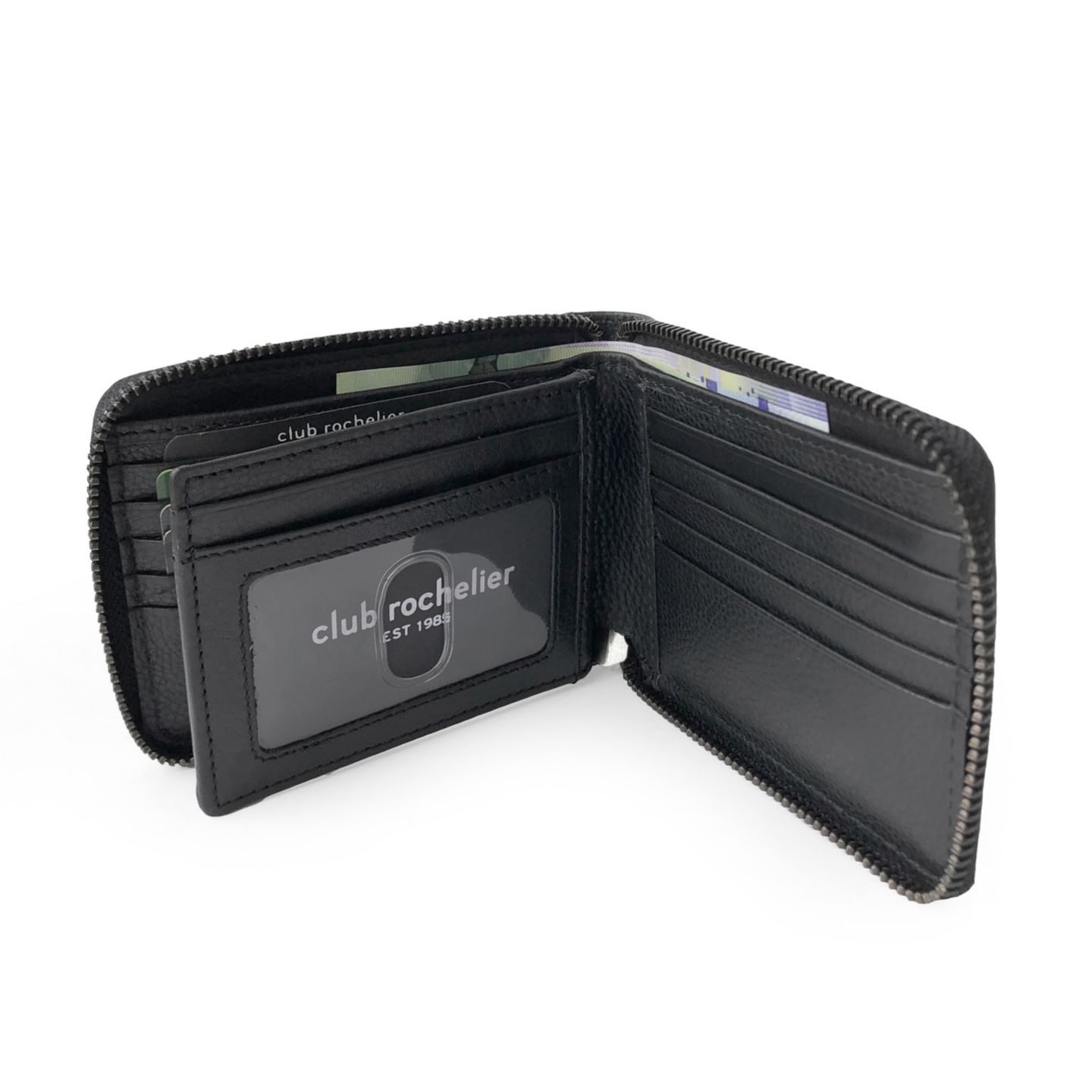 Мужской кошелёк Club Rochelier Full Leather Zipper Around Wallet with Center Wing, цвет: Чёрный — фото 2