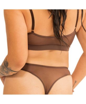 Plus Size Nude Shade Mesh Sheer Stretch Thong