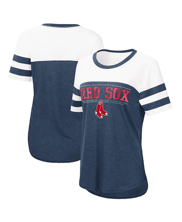 Women's Touch White/Navy Boston Red Sox Base Runner 3/4-Sleeve V-Neck  T-Shirt